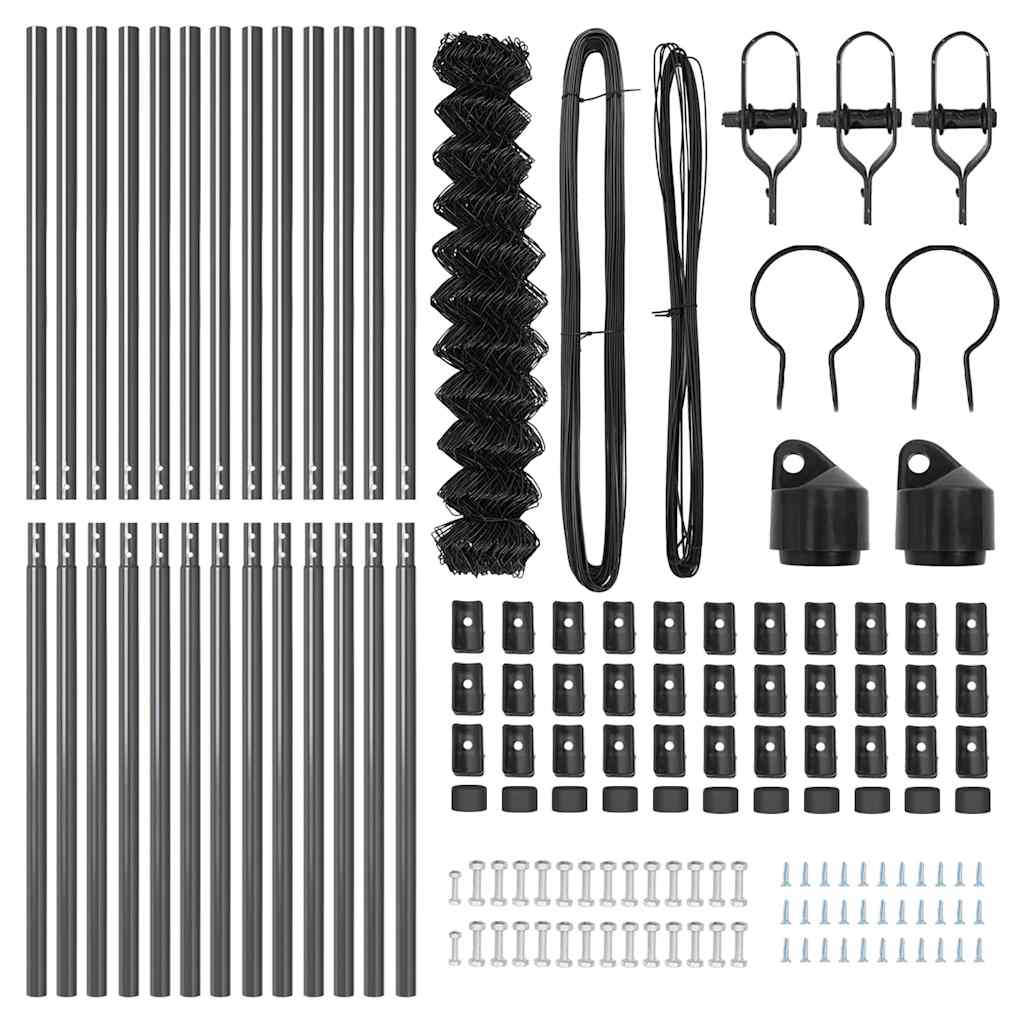 Kettengliedzaun mit Pfosten Grau 1 x 25 m Stahl